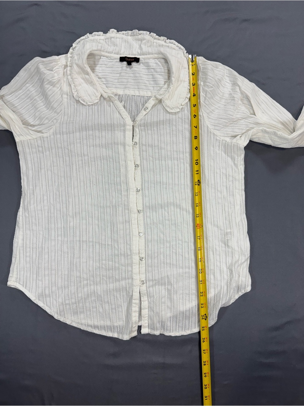 Quince White Button-Front Ruffle Collar Blouse - Picture 7 of 7